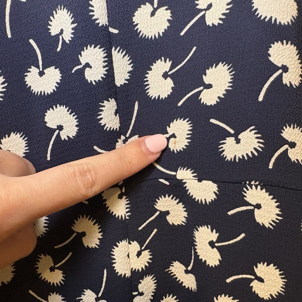 Talbots Dress Womens 10P Navy White Dandelion Midi Ruffle V-Neck Cottagecore New - Picture 7 of 16